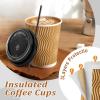 image:imageLamosi 16 oz Disposable Coffee Cups with Lids 50 Pack Insulated Hot Cups To Go Paper Coffee Cups with Lids and Straws Corrugated Ripple Wall Cup for Hot Drink Office Coffee Bar Champagne50PackChampagne
