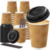 image:imageLamosi 16 oz Disposable Coffee Cups with Lids 50 Pack Insulated Hot Cups To Go Paper Coffee Cups with Lids and Straws Corrugated Ripple Wall Cup for Hot Drink Office Coffee Bar Champagne50PackChampagne