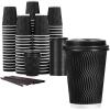 image:imageLamosi 16 oz Disposable Coffee Cups with Lids 50 Pack Insulated Hot Cups To Go Paper Coffee Cups with Lids and Straws Corrugated Ripple Wall Cup for Hot Drink Office Coffee Bar Champagne50PackBlack