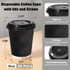 image:imageLamosi 16 oz Disposable Coffee Cups with Lids 50 Pack Insulated Hot Cups To Go Paper Coffee Cups with Lids and Straws Corrugated Ripple Wall Cup for Hot Drink Office Coffee Bar Champagne50PackBlack