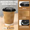 image:imageLamosi 16 oz Disposable Coffee Cups with Lids 50 Pack Insulated Hot Cups To Go Paper Coffee Cups with Lids and Straws Corrugated Ripple Wall Cup for Hot Drink Office Coffee Bar Champagne50PackChampagne