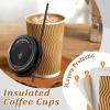 image:imageLamosi 16 oz Disposable Coffee Cups with Lids 50 Pack Insulated Hot Cups To Go Paper Coffee Cups with Lids and Straws Corrugated Ripple Wall Cup for Hot Drink Office Coffee Bar Champagne500PackChampagne