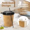 image:imageLamosi 16 oz Disposable Coffee Cups with Lids 50 Pack Insulated Hot Cups To Go Paper Coffee Cups with Lids and Straws Corrugated Ripple Wall Cup for Hot Drink Office Coffee Bar Champagne50PackChampagne