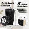image:imageLamosi 16 oz Disposable Coffee Cups with Lids 50 Pack Insulated Hot Cups To Go Paper Coffee Cups with Lids and Straws Corrugated Ripple Wall Cup for Hot Drink Office Coffee Bar Champagne500PackBlack