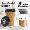 image:imageLamosi 16 oz Disposable Coffee Cups with Lids 50 Pack Insulated Hot Cups To Go Paper Coffee Cups with Lids and Straws Corrugated Ripple Wall Cup for Hot Drink Office Coffee Bar Champagne50PackChampagne