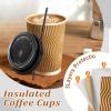 image:imageLamosi 16 oz Disposable Coffee Cups with Lids 50 Pack Insulated Hot Cups To Go Paper Coffee Cups with Lids and Straws Corrugated Ripple Wall Cup for Hot Drink Office Coffee Bar Champagne500PackChampagne