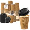 image:imageLamosi 16 oz Disposable Coffee Cups with Lids 50 Pack Insulated Hot Cups To Go Paper Coffee Cups with Lids and Straws Corrugated Ripple Wall Cup for Hot Drink Office Coffee Bar Champagne500PackChampagne