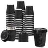 image:imageLamosi 16 oz Disposable Coffee Cups with Lids 50 Pack Insulated Hot Cups To Go Paper Coffee Cups with Lids and Straws Corrugated Ripple Wall Cup for Hot Drink Office Coffee Bar Champagne50PackBlack